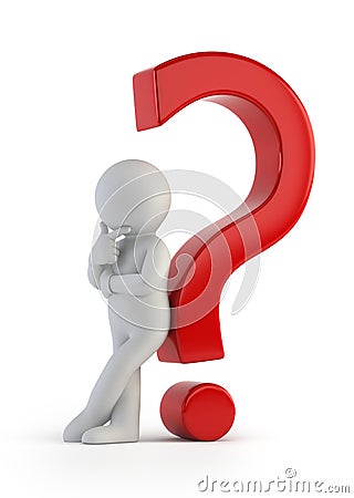 3d small people - leaning on question mark Stock Photo