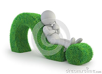 3d small people - lying on a green question mark Stock Photo