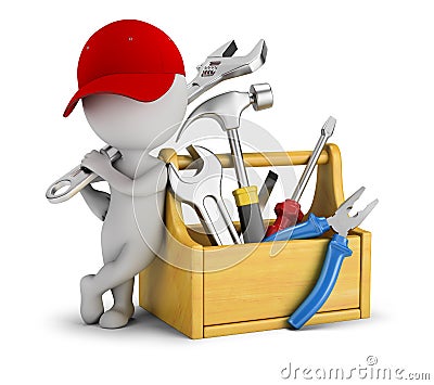 3d small people - repairman near the toolbox Stock Photo