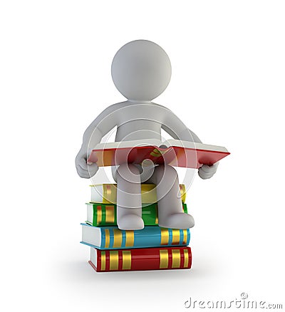 3d small people - sitting on the books Stock Photo