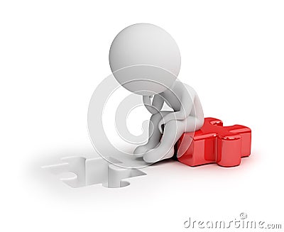 3d small people - thinker sitting on the puzzle Stock Photo