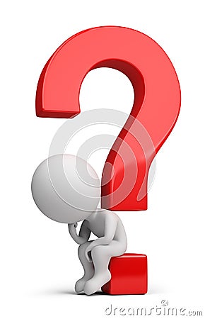 3d small people - thinker sitting on the question Stock Photo