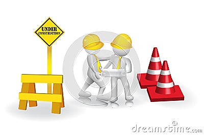 3d Small People - Under Construction Engineering Vector Illustration