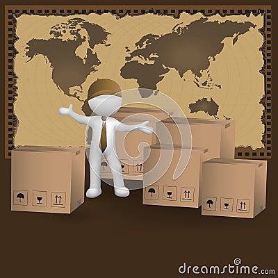 3d small people worldwide delivery Vector Illustration