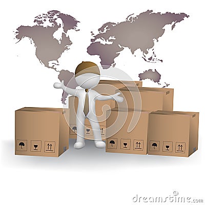3d small people worldwide delivery Vector Illustration