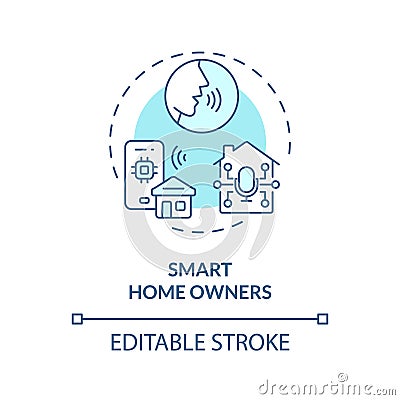 2D smart home owners thin line blue icon concept Vector Illustration