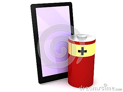 3D smart phone alkaline battery power Cartoon Illustration