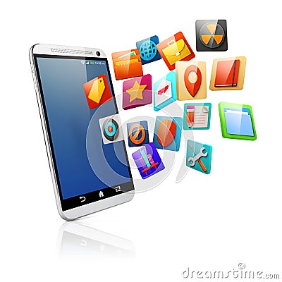 3d smart phone and icons Stock Photo