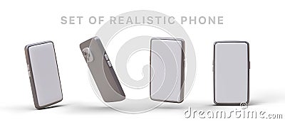 3D smartphone with blank screen. Set of realistic icons of gray smartphones with cameras and buttons Vector Illustration