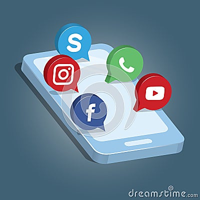 3d smartphone with social apps icons vector Vector Illustration