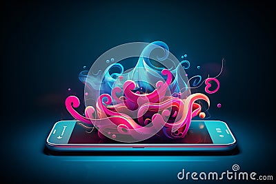 3D Smartphone Speech Bubble Globe Nested Shape Layers Graphic Stock Photo