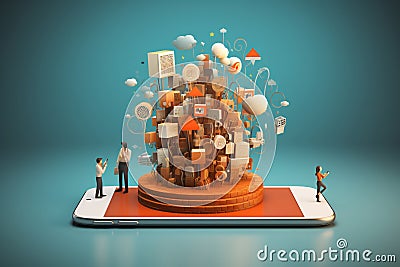 3D Smartphone Speech Bubble Globe Nested Shape Layers Graphic Stock Photo