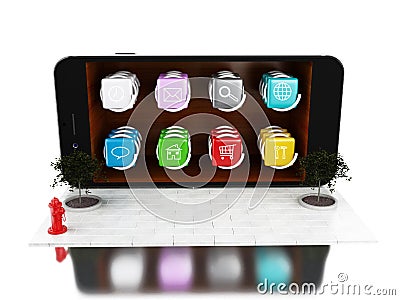 3d Smartphone with store. Cartoon Illustration