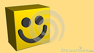 3D Smiley cube smiling geometric Box. 3D Rendering isometric Emoji with a big smile. Stock Photo