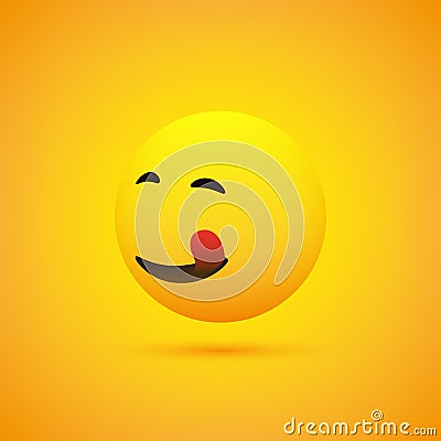 3D Smiling, Mounth Licking Face, View from Side - Simple Happy Emoticon on Yellow Background - Vector Design Vector Illustration