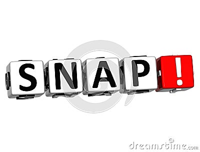 3D Snap Button Click Here Block Text Stock Photo