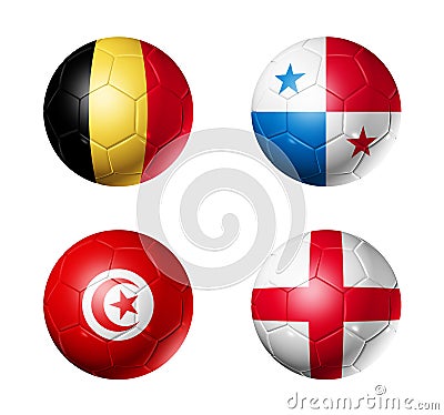 Russia football 2018 group G flags on soccer balls Stock Photo