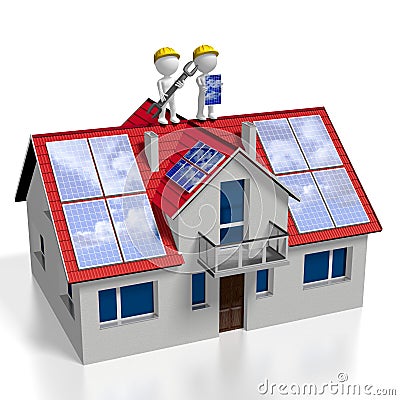 3D solar/ photovoltaic panels concept - installation/ montage company Stock Photo
