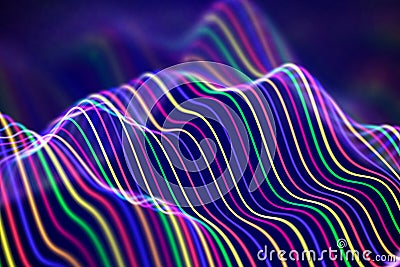 3D Sound waves. Big data abstract visualization. Vector Illustration