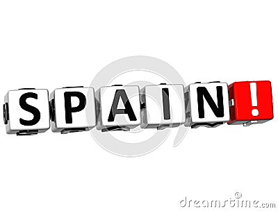 3D Spain Button Click Here Block Text Stock Photo