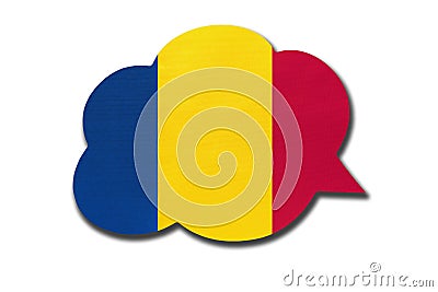 3d speech bubble with Romania national flag isolated on white background. Speak and learn Romanian language Stock Photo