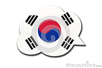 3d speech bubble with South Korea or ROK national flag isolated on white background. Speak and learn korean language Stock Photo