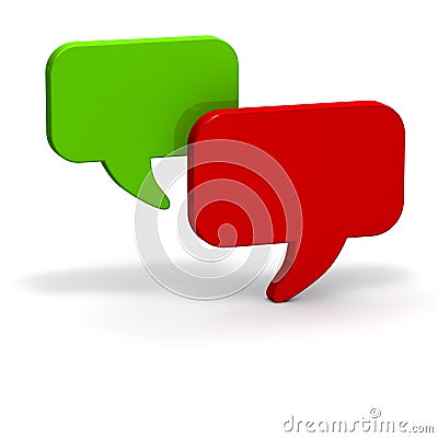 3D speech bubbles dialogue chat green red. Stock Photo