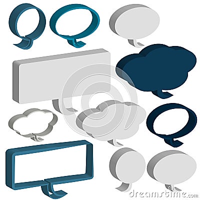 3D speech and thought bubbles on white background Vector Illustration