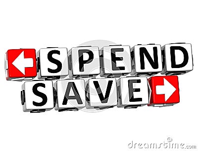 3D Spend Save Button Click Here Block Text Stock Photo