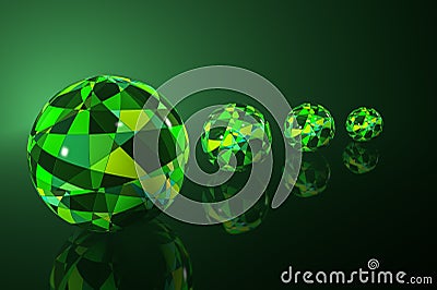 3D sphere with abstract pattern in the form of trapezoids and triangles in green light Stock Photo