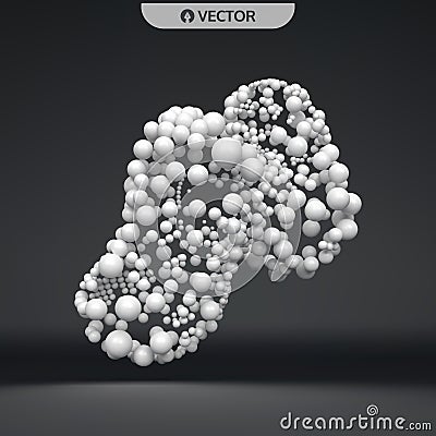 3D sphere composition. Many balls in empty space. Abstract background. Vector illustration. Generative art Cartoon Illustration