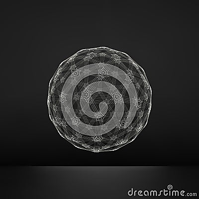 3d Sphere. Global Digital Connections. Technology Concept. Vector Illustration. Wireframe Object with Lines and Dots. Vector Illustration