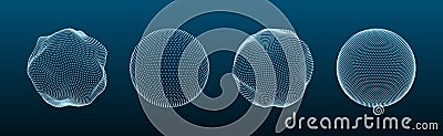 3D sphere mesh. Globe shapes with dots and line grid, orb wire structure models matrix futuristic concept. Digital Vector Illustration