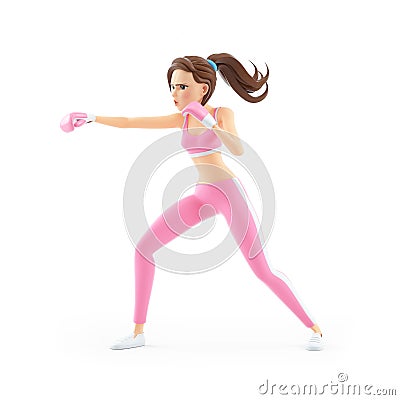 3d sporty woman boxing workout Cartoon Illustration