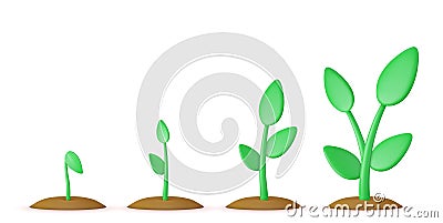 3d sprouts. Phases plant growing Vector Illustration