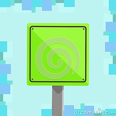 3D Square Blank Colorful Caution Road Sign with Black Border and Reflection Mounted on One Leg Wood Stand. Creative Vector Illustration