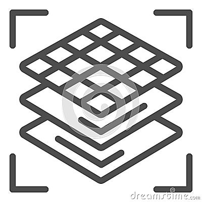 3D square layers line icon. 3d layering design vector illustration isolated on white. 3d modeling layers outline style Vector Illustration