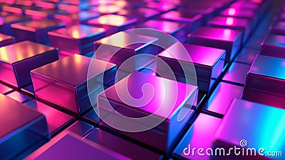 3d square texture block led perspective shiny illustration by Generative ai Cartoon Illustration