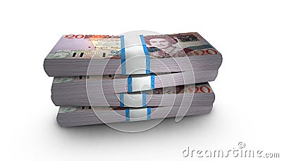 3D Stack Banknote of Dominica 20 Dollars Money Cartoon Illustration
