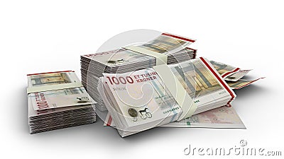 Stack of 1000 Danish krone notes isolated on white background Stock Photo