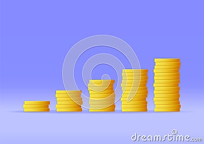 3D Stack of Gold Coins Icon Isolated. Vector Illustration