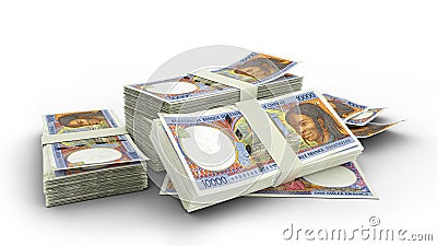 3d stack of West African CFA franc notes isolated on white background Stock Photo