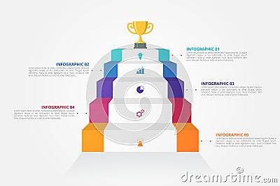 3D stairs Infographics template for business, education, web design, banners, brochures, flyers. Vector Illustration