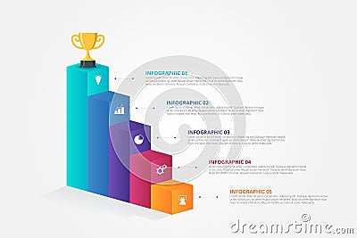 3D stairs Infographics template for business, education, web design, banners, brochures, flyers. Vector Illustration