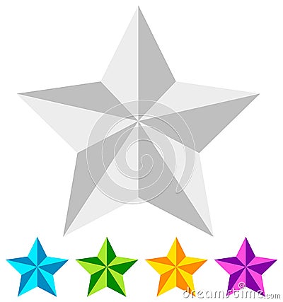 3d star. Star icon. Faceted star. Beveled star. White and colorf Vector Illustration