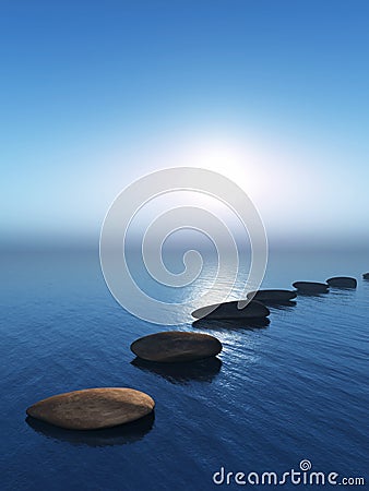 3D stepping stones in the ocean Stock Photo