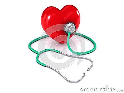 3d Stethoscope listens to heart Stock Photo