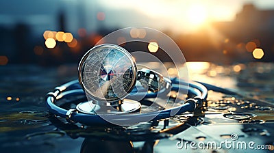 3D stethoscopes on hand, medical, World Health Day Stock Photo