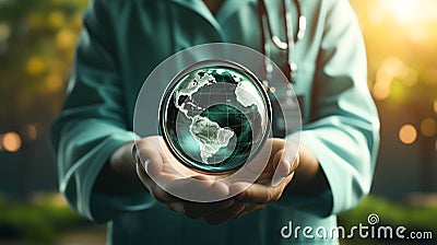 3D stethoscopes on hand, medical, World Health Day Stock Photo