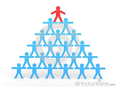 3d stick men making a human pyramid with leader on top Stock Photo